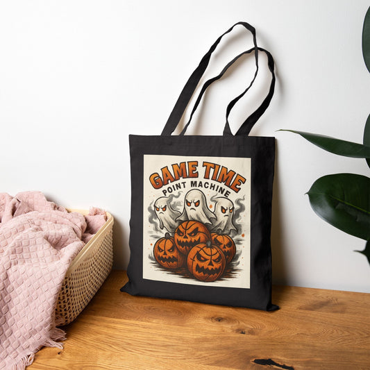 “Basketball Halloween cotton tote bag with pumpkin design from BG11 Accessories”