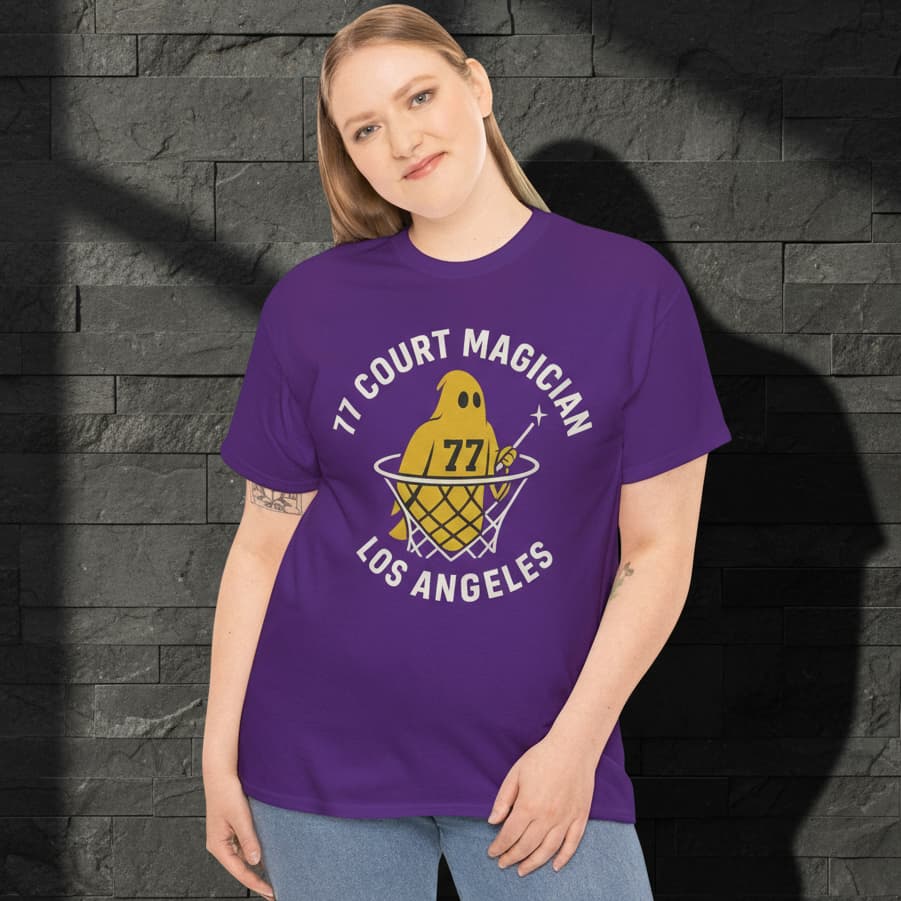 77 Court Magician – Los Angeles Gold Ghost Streetwear Basketball Tee | Unisex Heavy Cotton T-Shirt