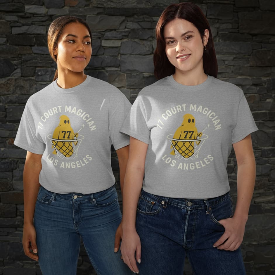 77 Court Magician – Los Angeles Gold Ghost Streetwear Basketball Tee | Unisex Heavy Cotton T-Shirt