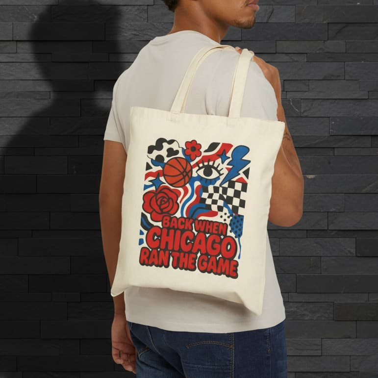 Chicago Vintage Basketball Tote Bag | Unisex Cotton Canvas Carry | Best Gift for Basketball OG Fans