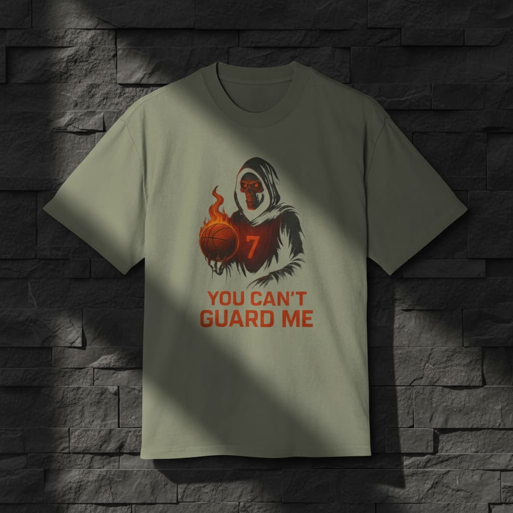 Unisex Heavy Faded Tee – Grim Reaper Basketball Shirt | Halloween Streetwear Graphic T-Shirt