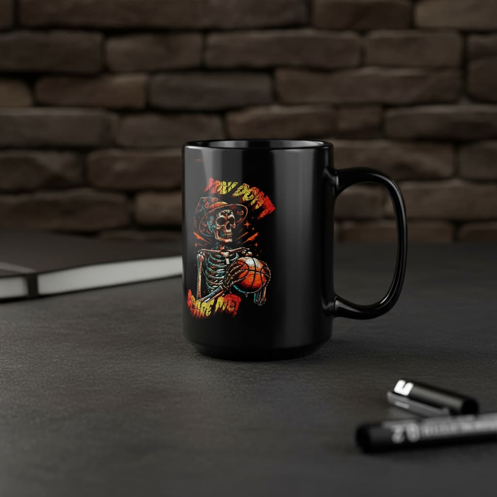 Halloween Basketball Mug – Spooky Hooper Design in Black (11oz & 15oz) – Perfect Gift for Players & Fans