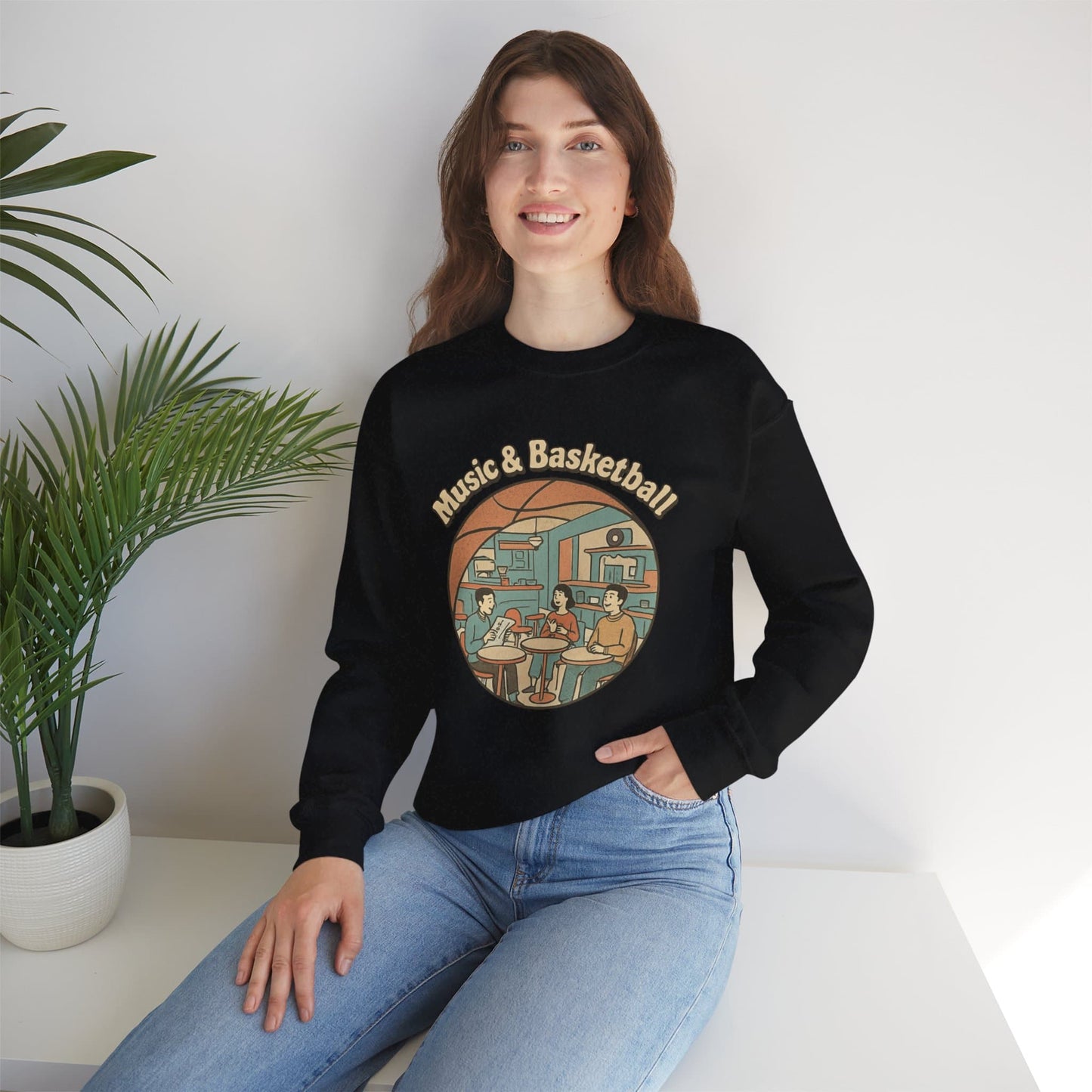Old School Music Basketball Crewneck | Unisex Heavy Blend™ Graphic Sweatshirt