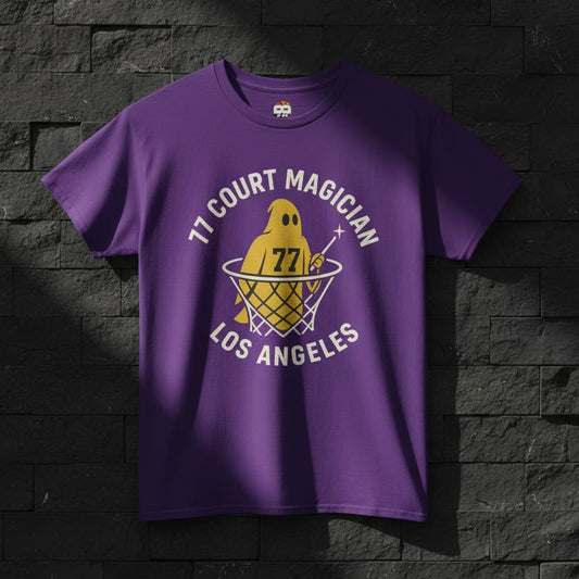 77 Court Magician – Los Angeles Gold Ghost Streetwear Basketball Tee | Unisex Heavy Cotton T-Shirt