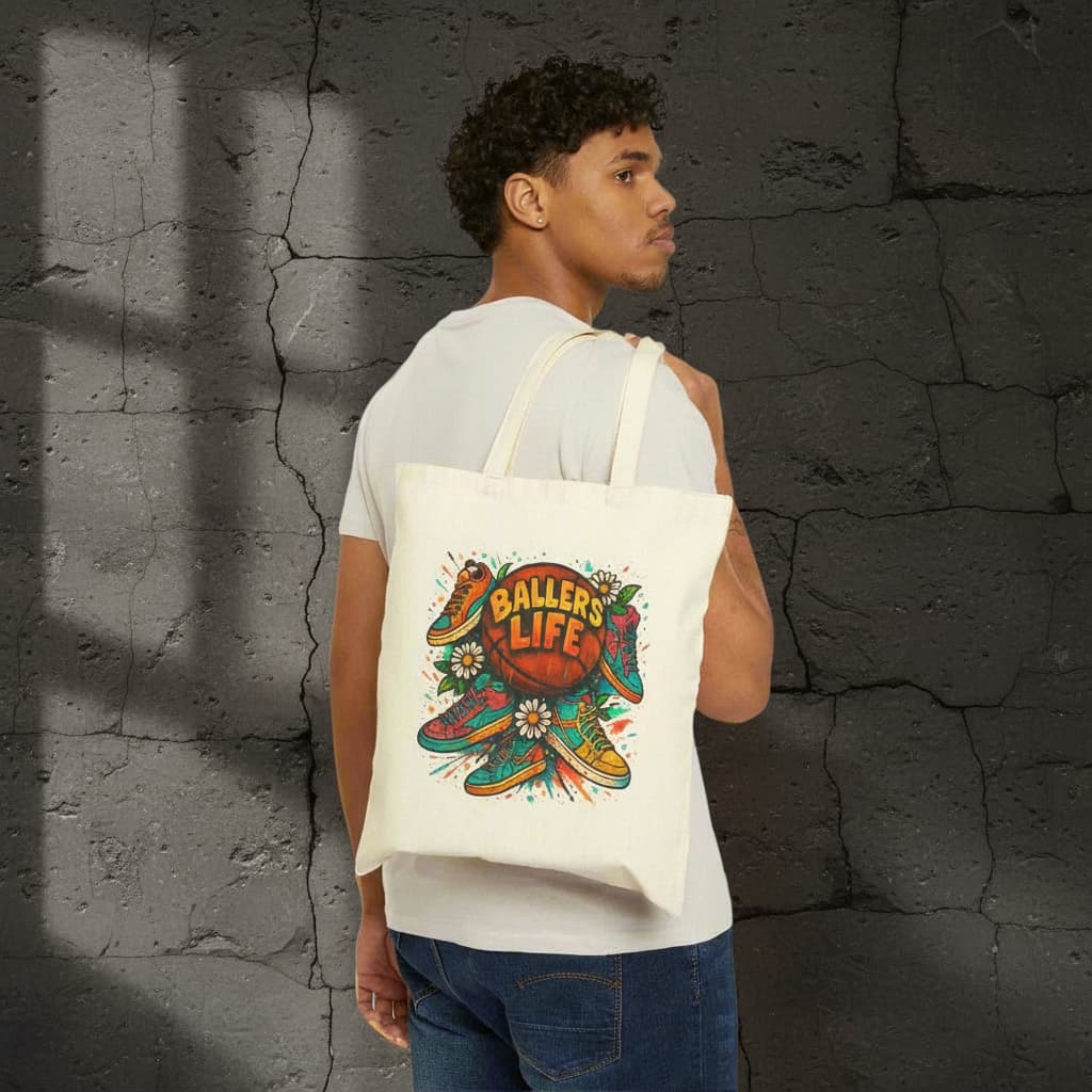 Basketball Graphic Tote Bag – Premium Cotton Canvas Unisex Carryall for Everyday Use