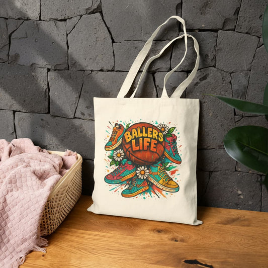 Basketball Graphic Tote Bag – Premium Cotton Canvas Unisex Carryall for Everyday Use
