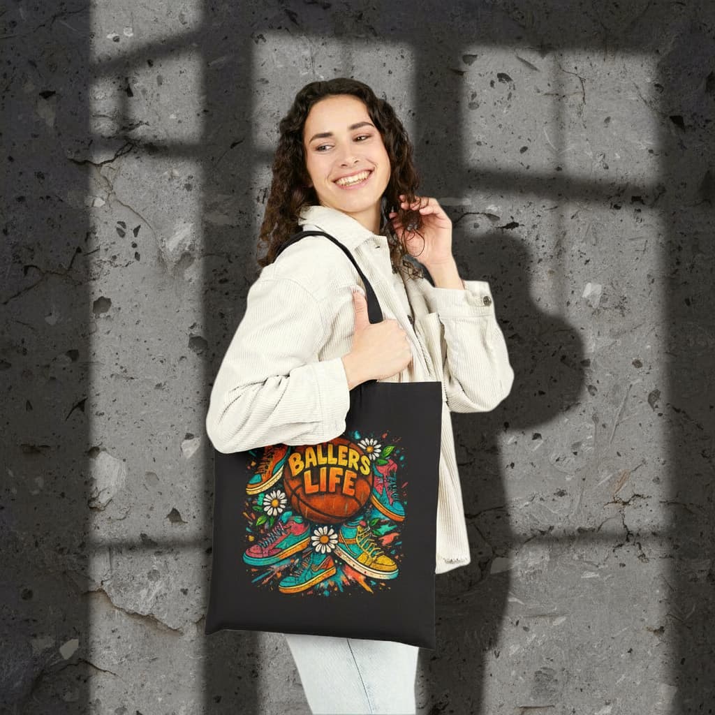 Basketball Graphic Tote Bag – Premium Cotton Canvas Unisex Carryall for Everyday Use