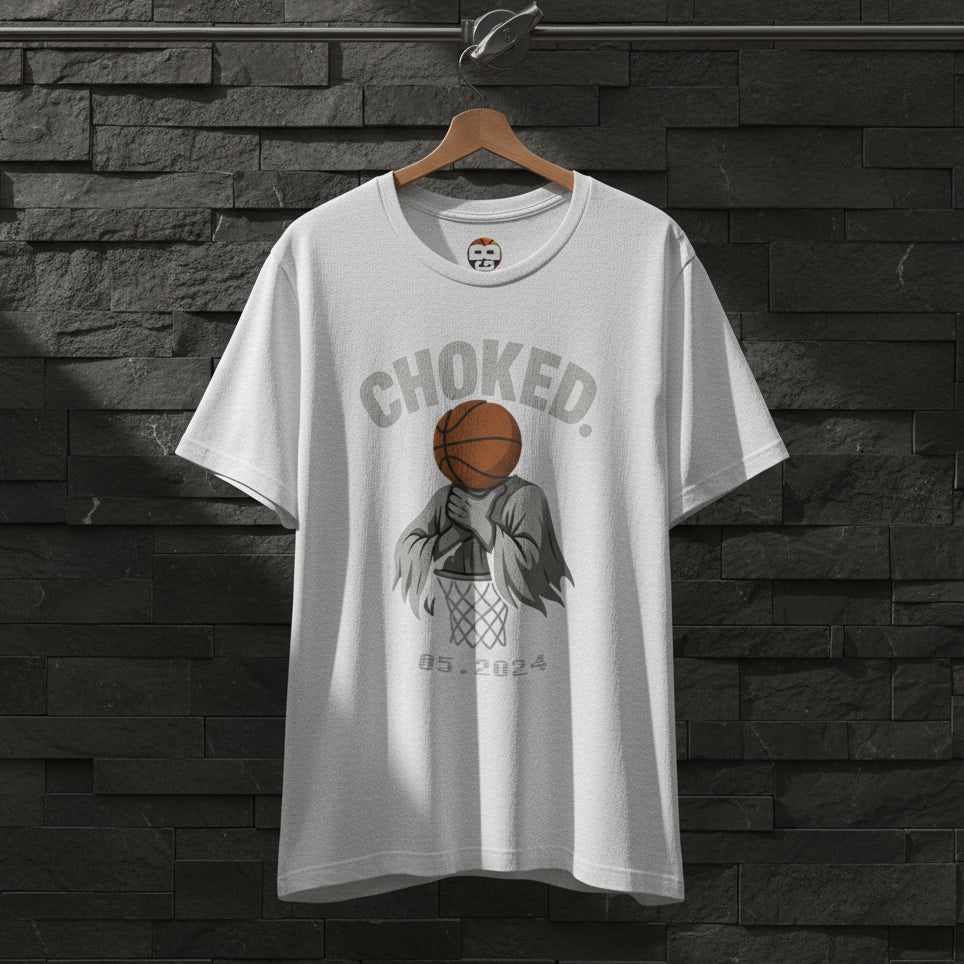 CHOKED Basketball Ghost Streetwear Tee in Ash – Funny Bold Basketball Graphic Front View