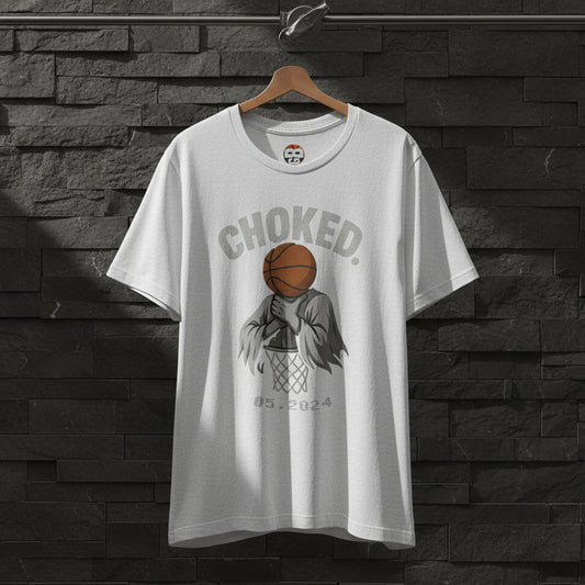 CHOKED Basketball Ghost Streetwear Tee in Ash – Funny Bold Basketball Graphic Front View