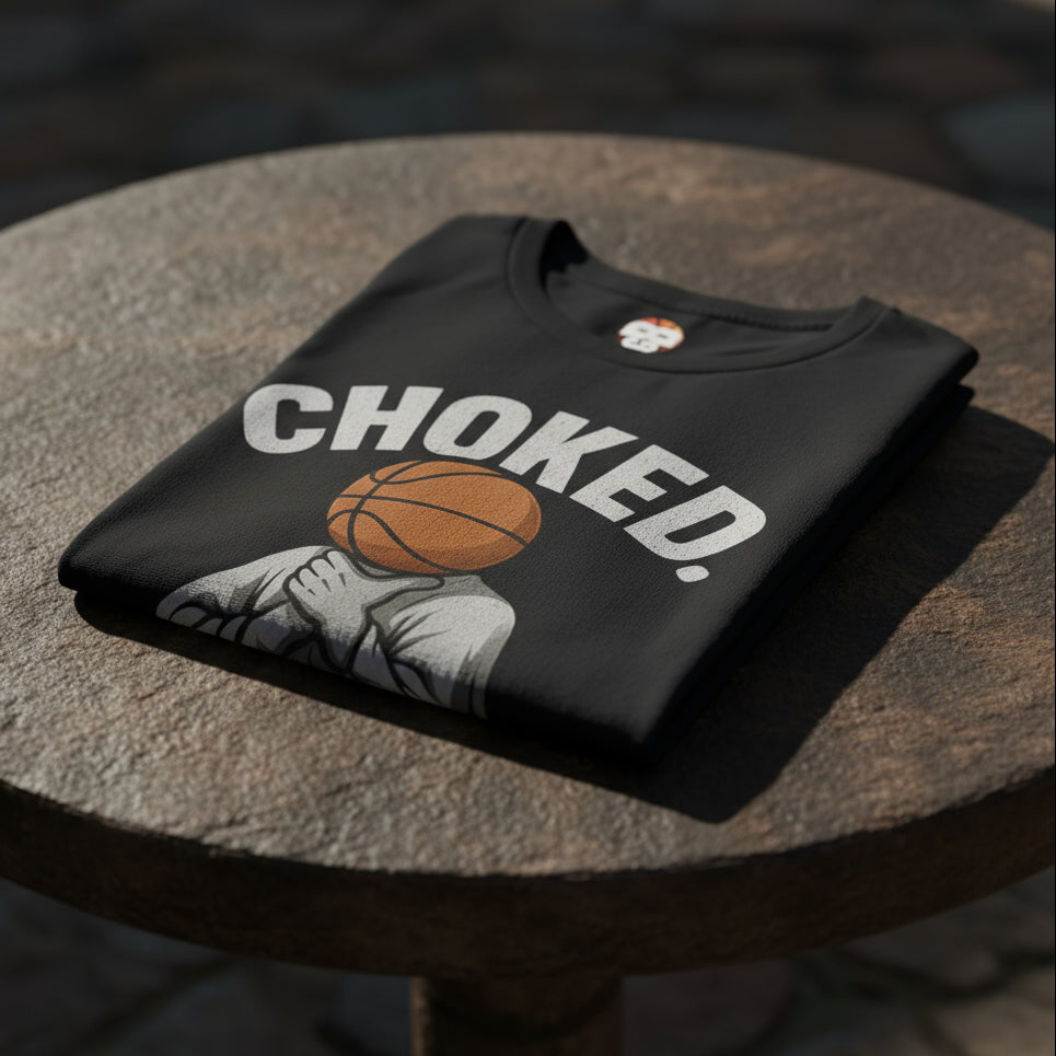 Folded CHOKED Basketball Ghost Streetwear Tee in Black – Funny Unisex Hoopers Graphic Shirt