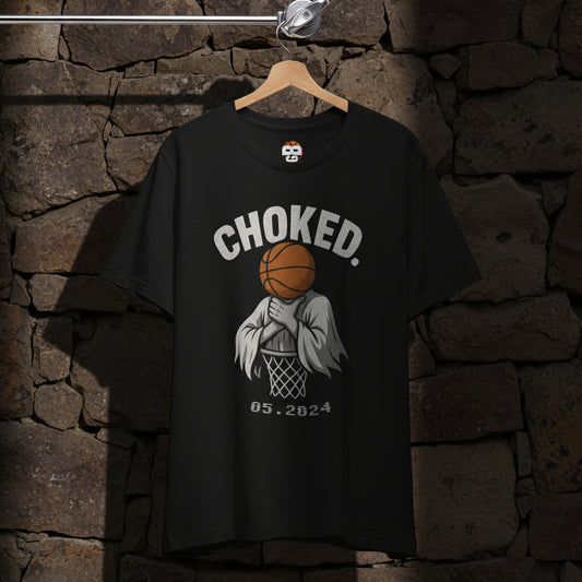 CHOKED Basketball Ghost Streetwear Tee in Black – Funny Bold Unisex Graphic Shirt Front View