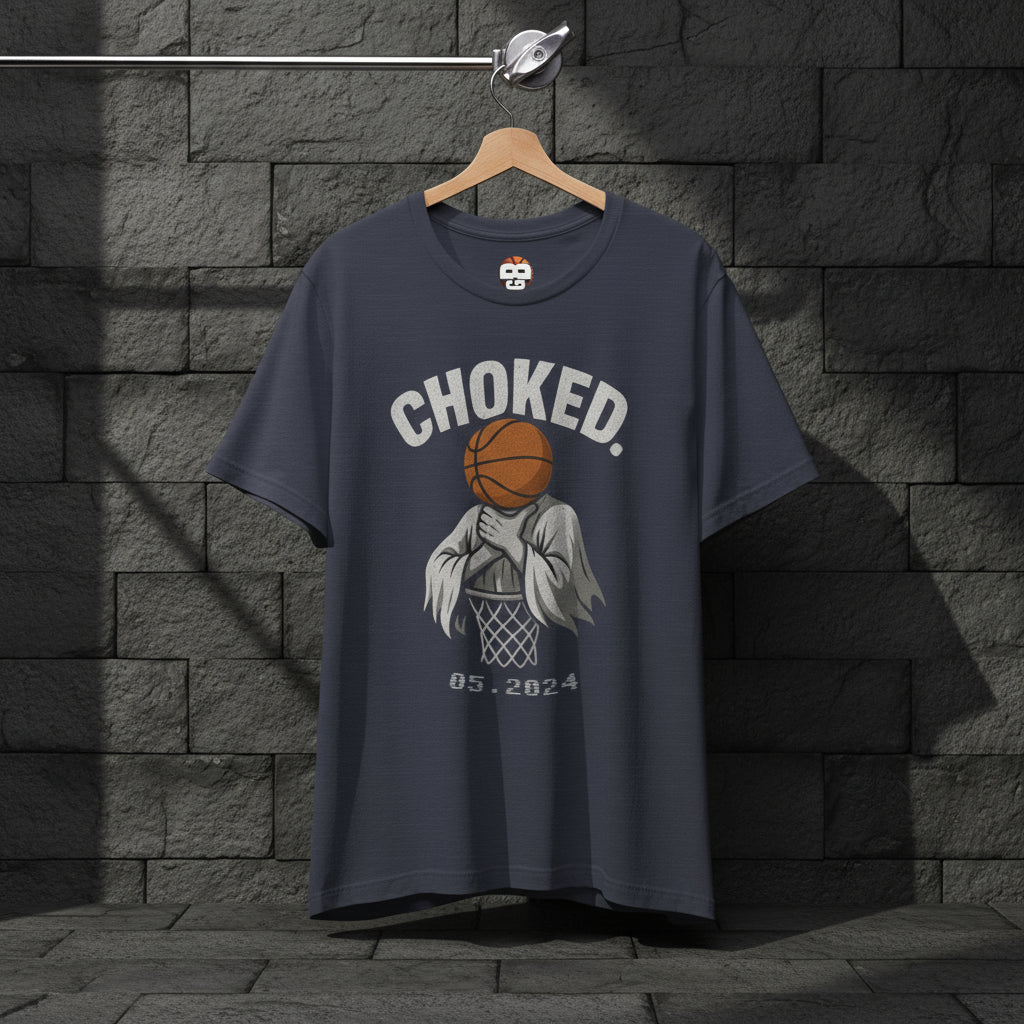 CHOKED Basketball Ghost Streetwear Tee in Heather Midnight Navy – Funny Unisex Graphic Front View